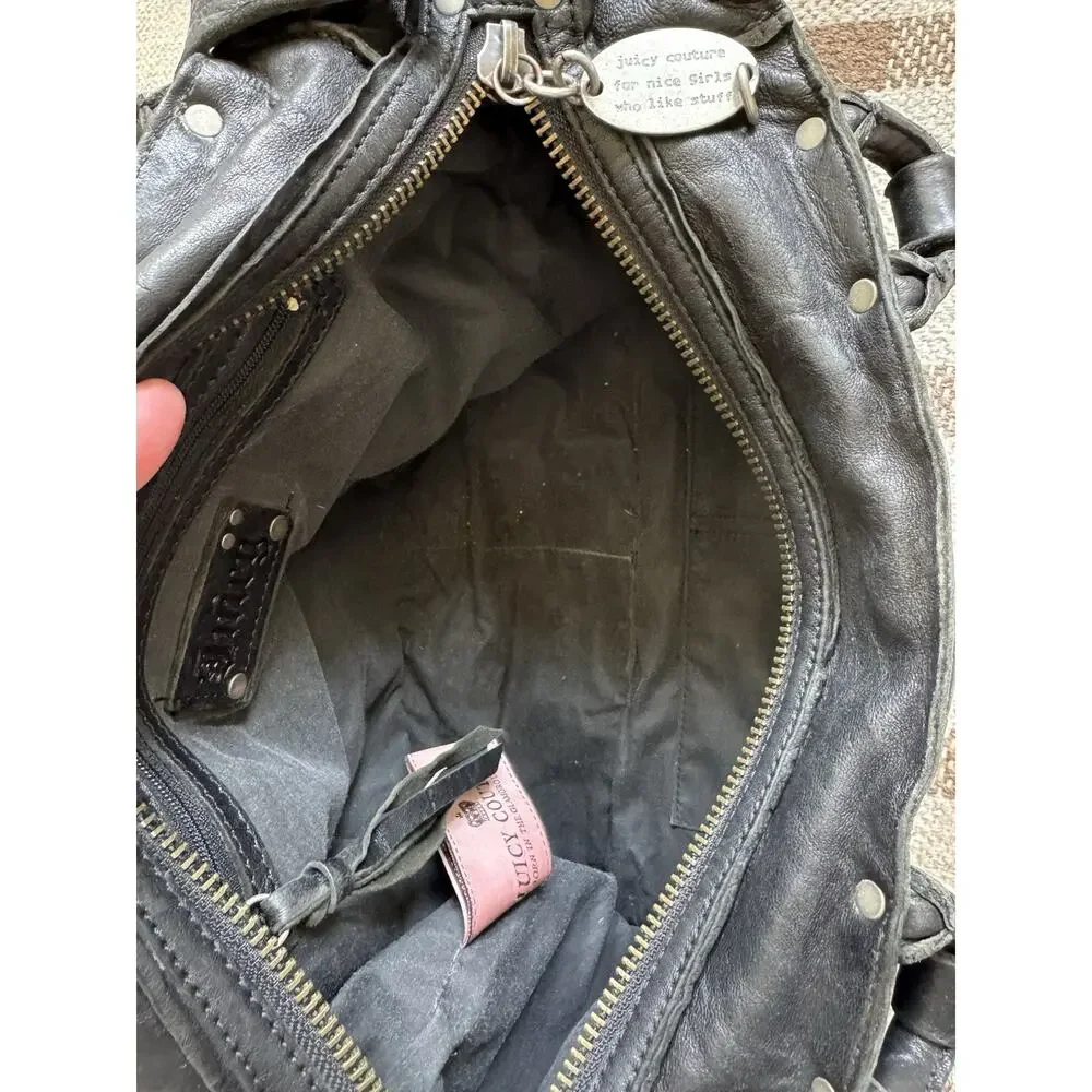 Y2K Juicy Couture Black Leather Large Purse Downtown Royal Tote Crossbody USA